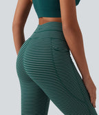 High Waisted Drawstring Stripe Capri Yoga Leggings with Pockets
