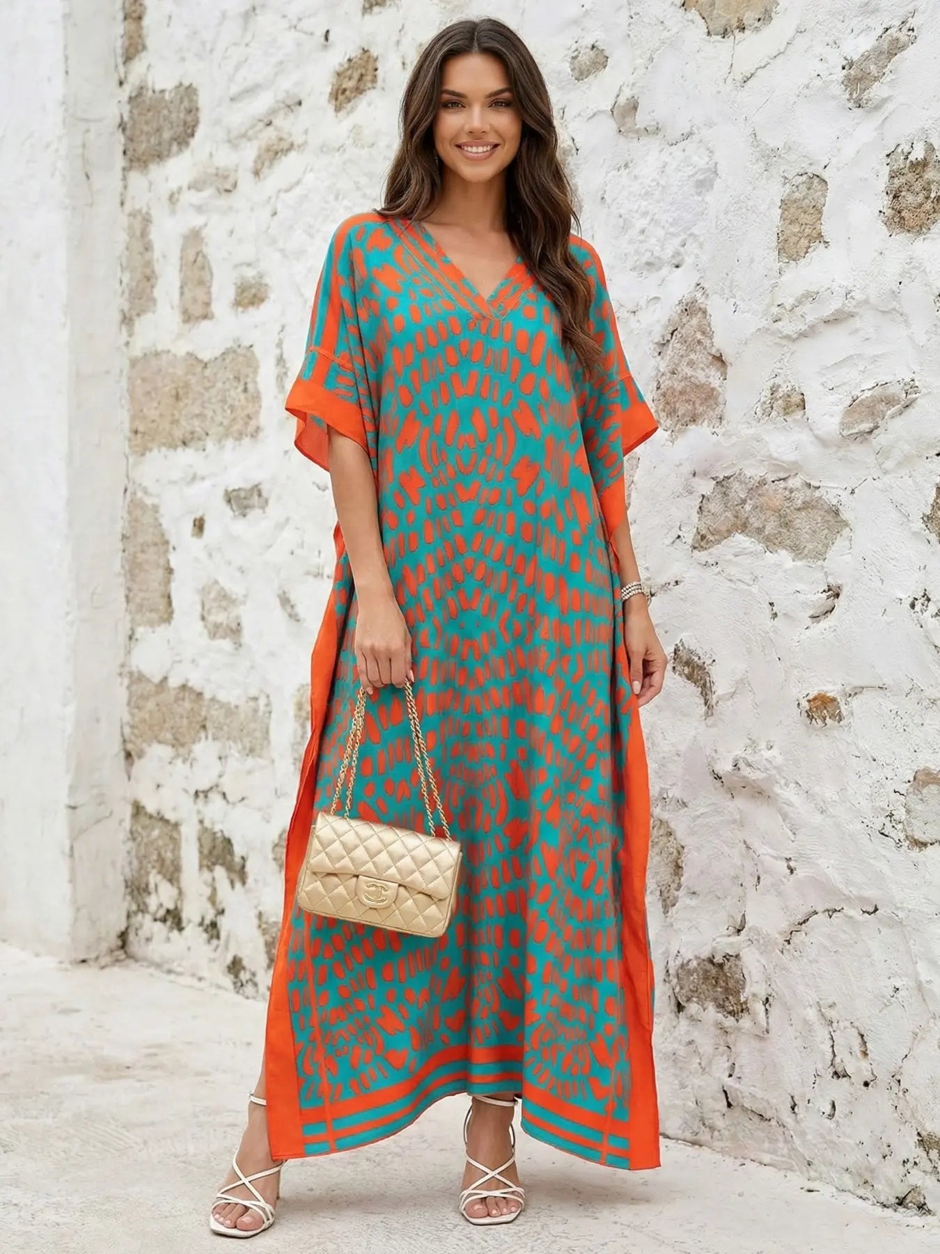 EDOLYNSA Leopard kaftans for woman caftan beach printing Moo Moo Dress casual cover up Bohemian daily wear Soft Homewear vacation party long dress lounge wear Q1615