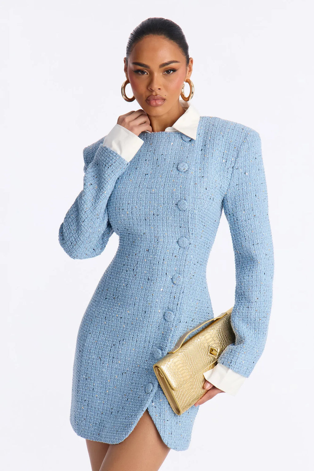 Taryn Long Sleeve Tweed Mini Dress - Black