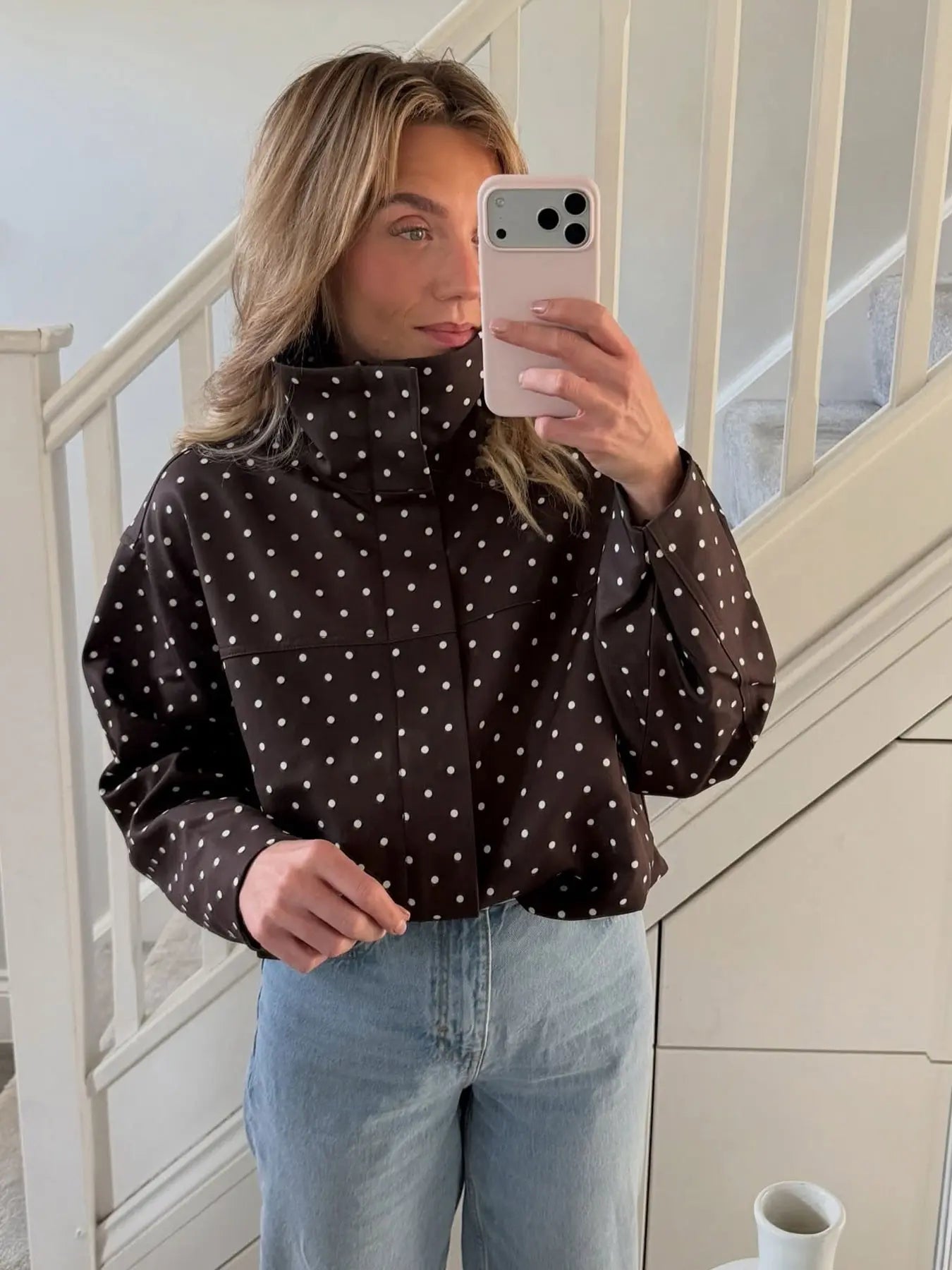 Women's Polka Dot Blazer Jacket Street Style Spot Summer Yellow Brown Pink Design Fashionable Long Sleeve Top for Casual & Vacation Wear Fashion Fit Jacket