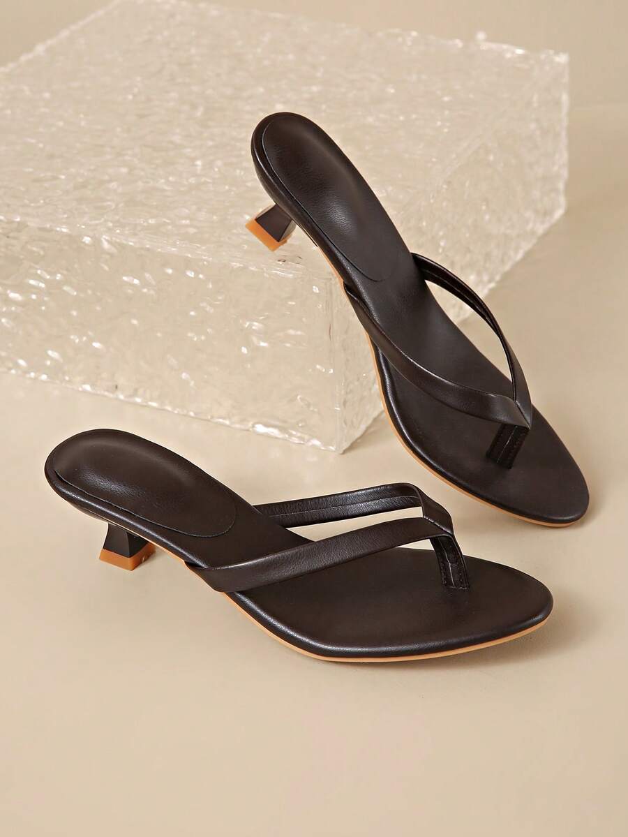 Square Toe Wide Foot Thong Sandals With Thin Heel, Versatile Outdoor Wear Thin Heel Thong Flip Flops For Women, Chic & Elegant