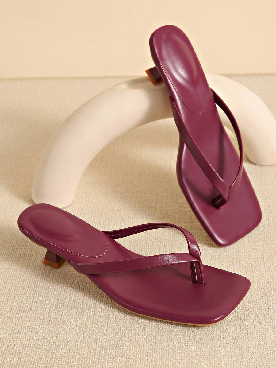Square Toe Wide Foot Thong Sandals With Thin Heel, Versatile Outdoor Wear Thin Heel Thong Flip Flops For Women, Chic & Elegant