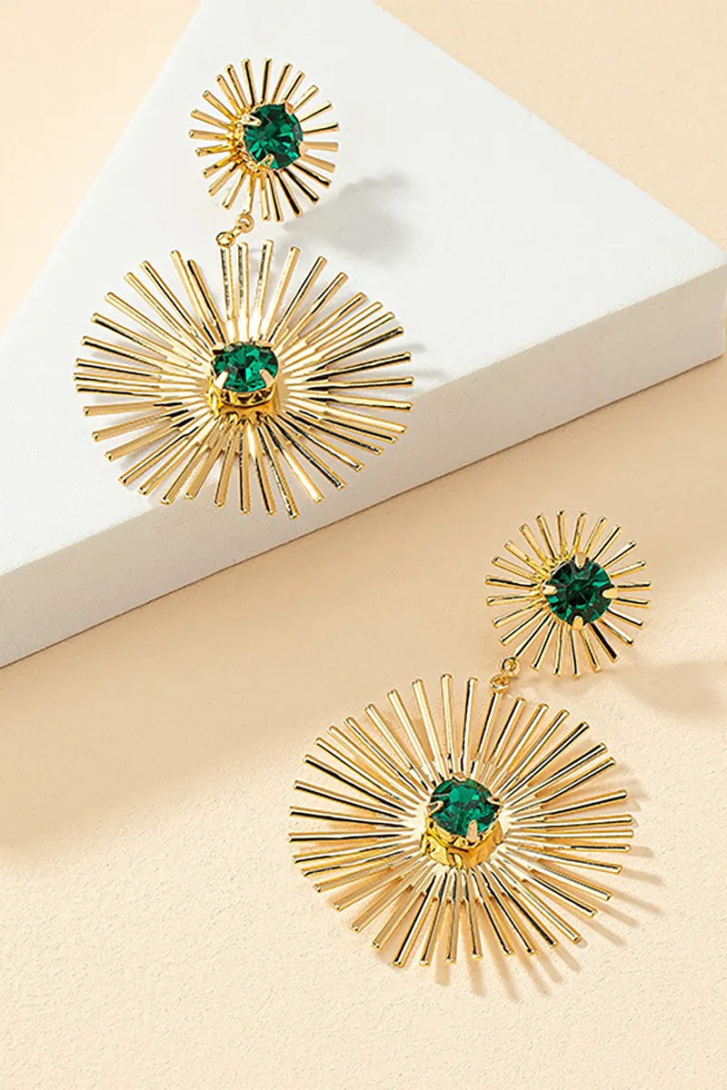 Rhinestone Decor Metal Sunflower Dangle Earrings