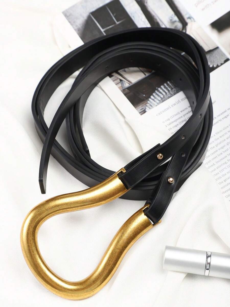 Women's Versatile Wide Waist Belt With Large Horseshoe Buckle Decor, Leather Belt For Skirts