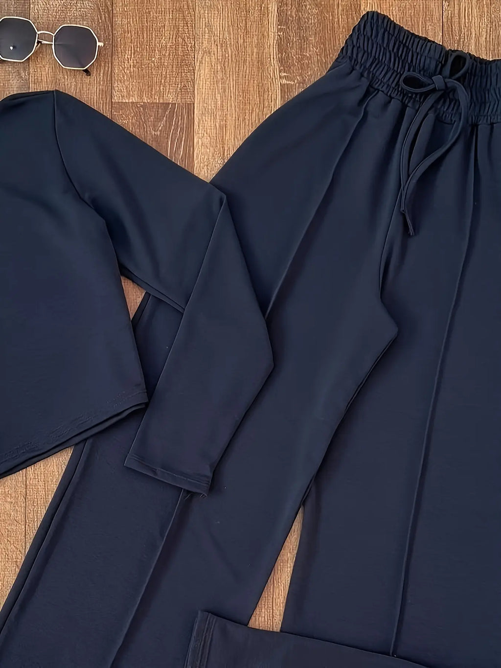 Women's Spring & Fall Fashion Two-Piece Set, Womenswear Long Sleeve Woven Plain Pattern Slim Fit Casual Basic, Perfect for Daily Wear
