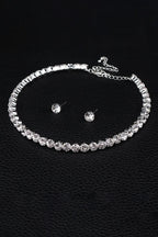 Shinning Rhinestone Necklace Bracelet Stud Earrings Three-Piece Set-Silver