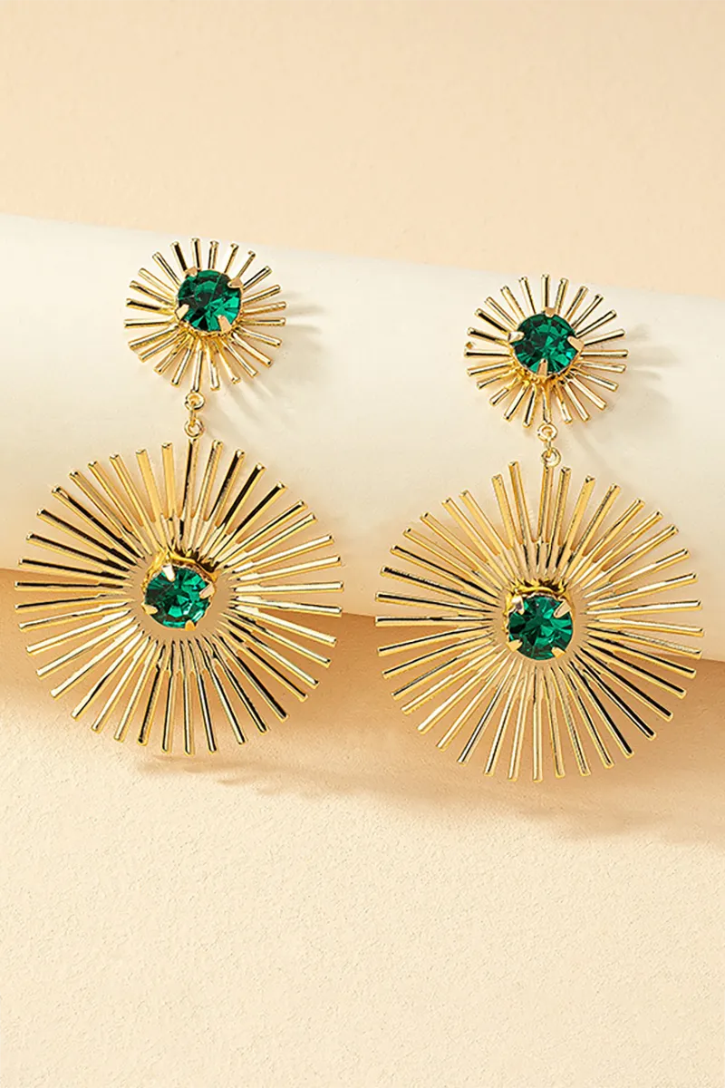 Rhinestone Decor Metal Sunflower Dangle Earrings