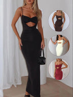 Valentine's Day Women's Low Cut Design Dress, Womenswear Sexy Elegant Feminine Long Gown with Adjustable Straps, Ruched Bust Tight Fit, Slim-Fitting Style