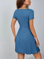 Women's Solid Color V Neck Dress, Casual Fashion Short Sleeve Dress for Summer, Women's Clothing for Daily Wear