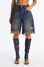 Burnt Out Tinted Denim Jorts - Dark Wash