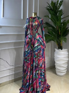 Women's O-Neck Long Sleeve Woven Maxi Dress, Tie-Dye Print, Romantic Valentine's Day Party Outfit Gown, Sexy Mesh Sheer Dress, Spring Sexy Club Street Evening Wear Lady Skirts