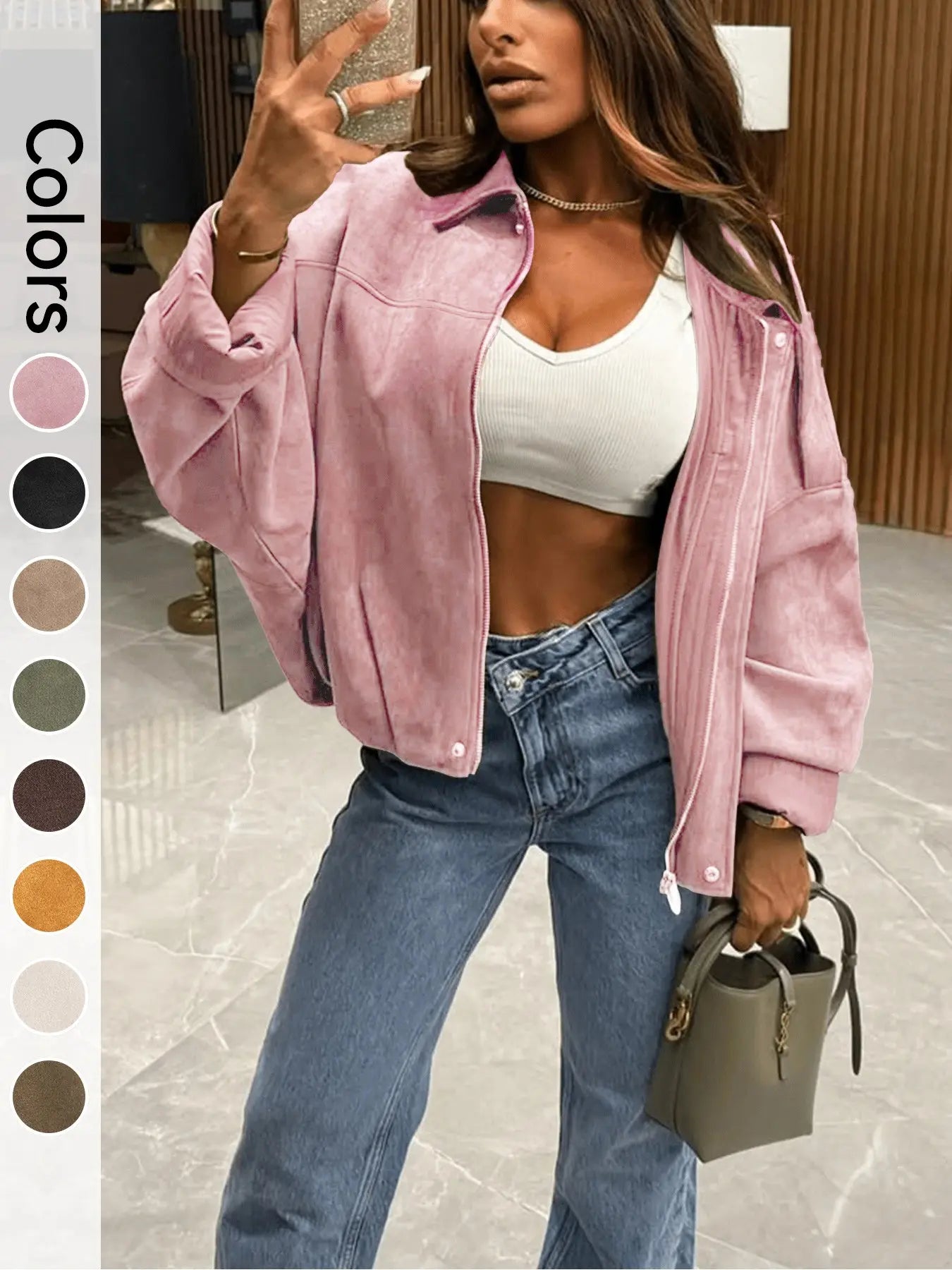 Women's Ultra-Loose Flight Jacket, Casual Zipper Comfortable Fall Daily Wear