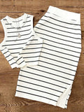 UREREM Women's Striped Contrast Color Casual Elegant Party Ribbed Slit Beach Vest And Skirt 2-Piece Set Summer