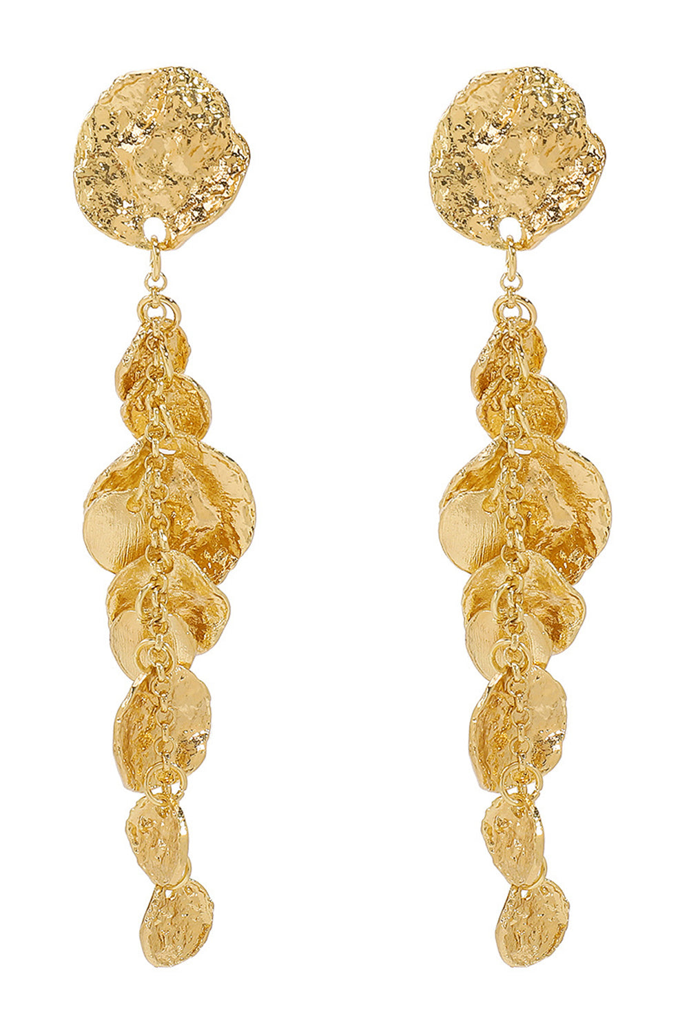 Fashion Textured Leaf Disc Tassels Dangle Earrings