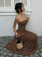 Women's Polka Dot Printed Ruched Waist Sleeveless Halter Dress, Elegant All Season Fashion, Perfect for Casual Wear, Stylish and Comfortable, Casual Fashion Chic, Casual Chic Outfit