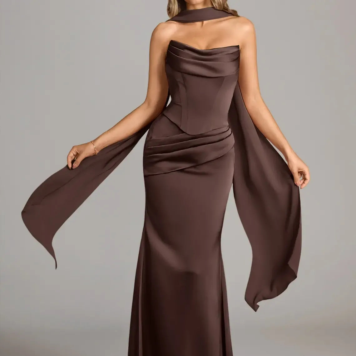 Azazie Sorrel Corset Lace-up Mermaid Wedding Guest Evening Luminous Satin Maxi Dress Minimalist