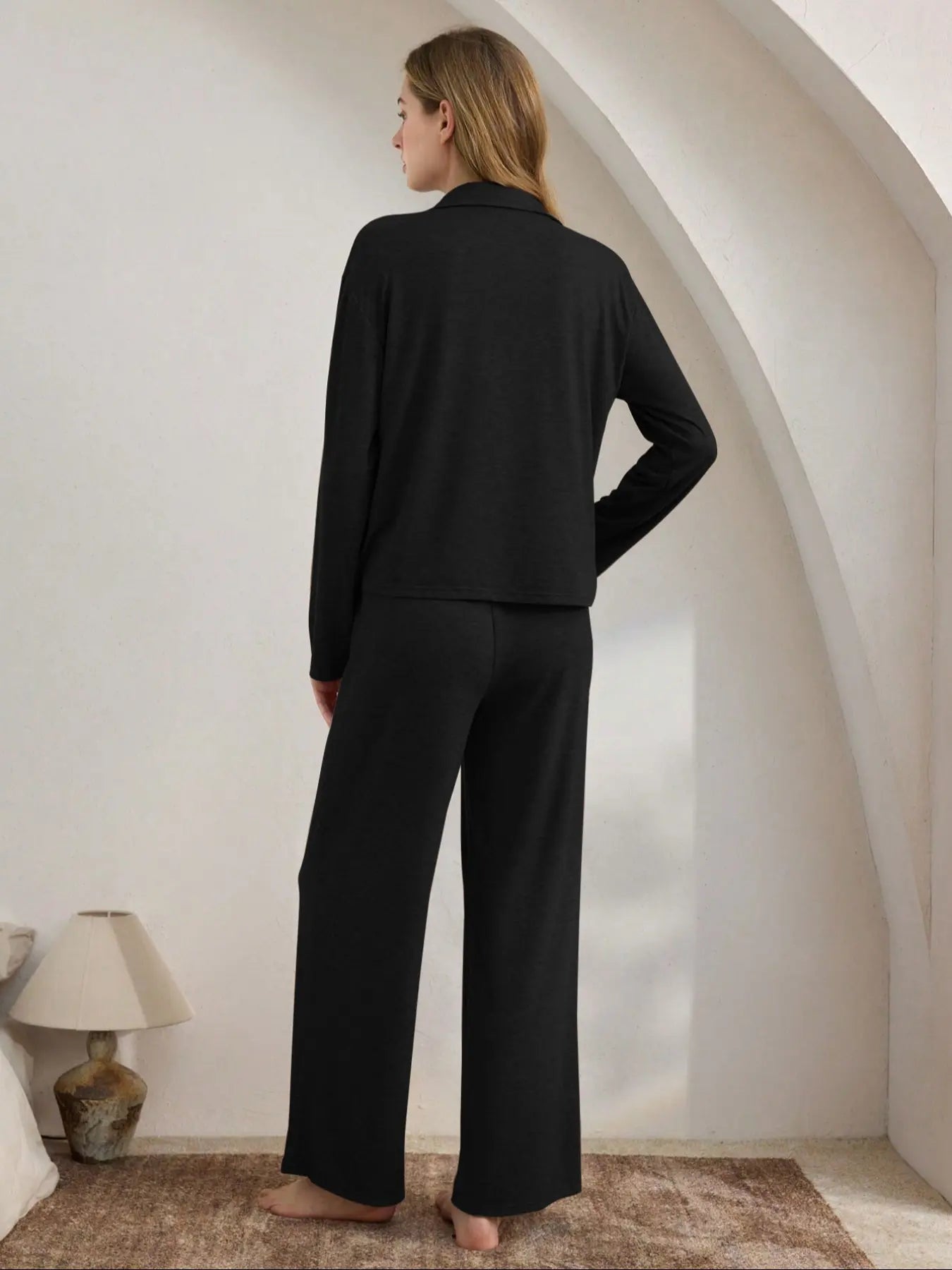 Women's Casual Fall Winter Pajama Set, Soft Skin-Friendly Fabric, Long Sleeve Collared Lapel Design, Indoor Outdoor Wear, Two-Piece Sleepwear, Loungewear, Pjs, Homewear, Loungewear Pajamas Set