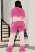 Ombre Print Drawstring Hoodie Wide Leg Pants 2pcs Set-Pink [Pre Order]