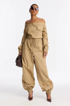 Tasha Off Shoulder Balloon Leg Jumpsuit - Black