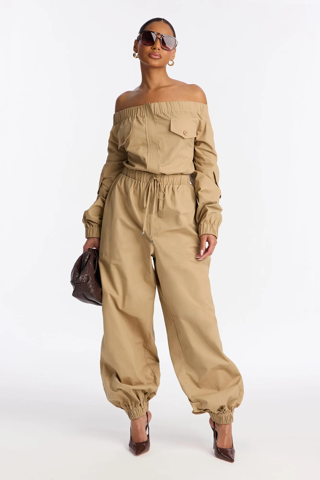 Tasha Off Shoulder Balloon Leg Jumpsuit - Black