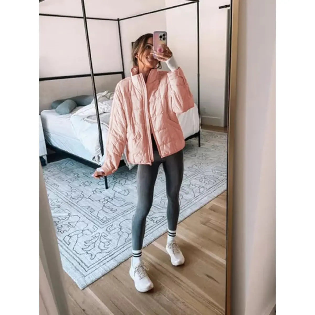 UANEO Women's Quilted Puffer Jackets Lightweight Zipper Short Padded Coat With Pockets TikTokShopBlackFriday Long Sleeve