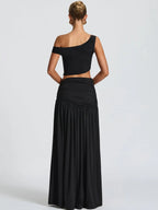 Women's One Shoulder Bodycon Skirt Set - Asymmetrical Hem