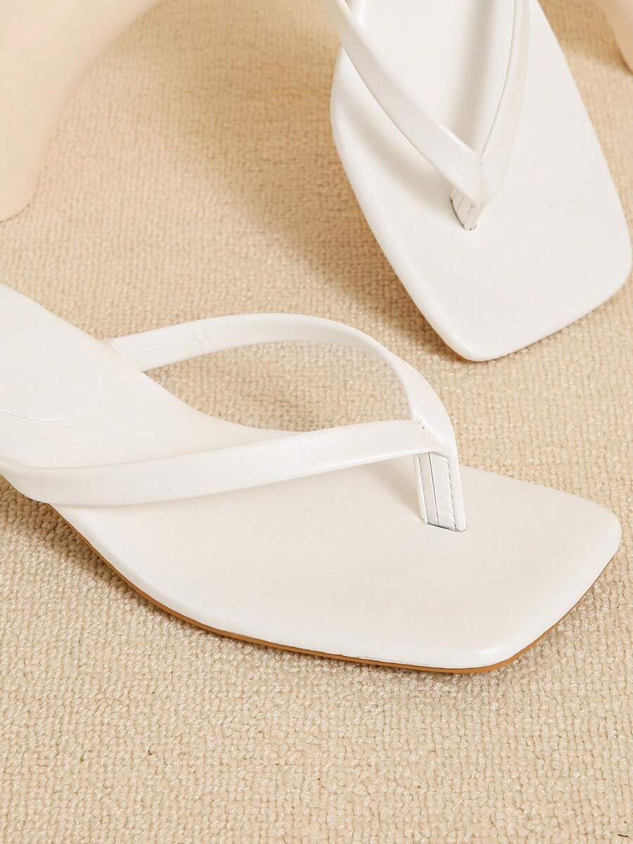 Square Toe Wide Foot Thong Sandals With Thin Heel, Versatile Outdoor Wear Thin Heel Thong Flip Flops For Women, Chic & Elegant