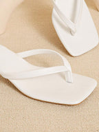 Square Toe Wide Foot Thong Sandals With Thin Heel, Versatile Outdoor Wear Thin Heel Thong Flip Flops For Women, Chic & Elegant