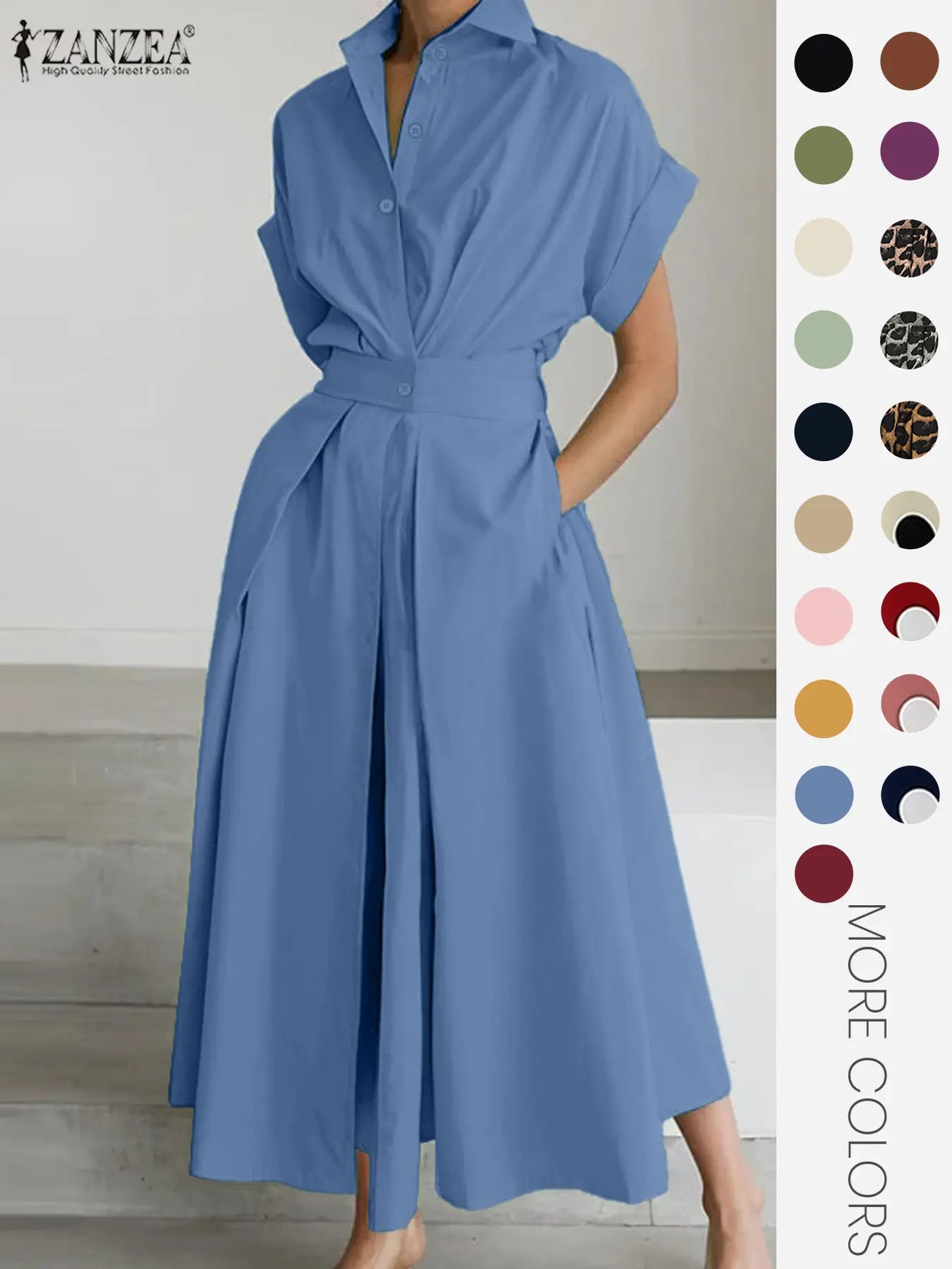 Women's Solid Color Woven Collared Shirt Dress, Basic Casual Short Sleeve Dress for Summer, Ladies Clothes for Daily Wear, Womenswear Fit, Piece, Buttoned Dress