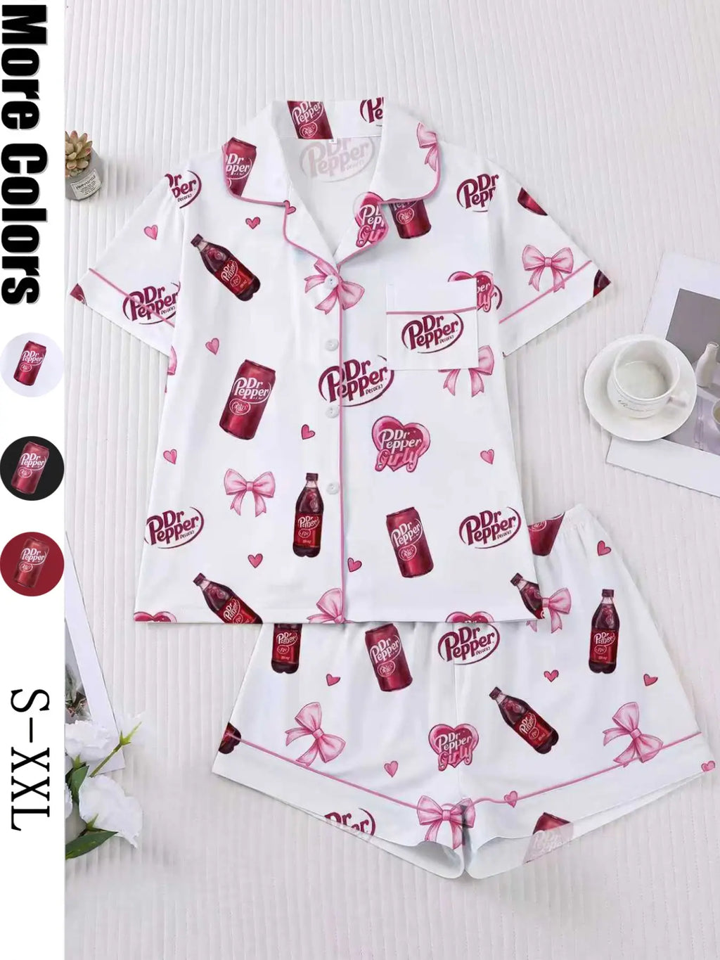Women's Heart Bow Print Sleepwear Set