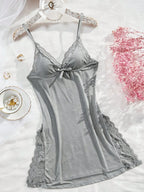 3PCS Slip Into Elegance With This 3pcs Women's Lace Pajama Set. Designed With Sheer Lace Panels And Side Slits