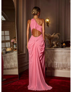Daiki Halterneck Ruched Maxi Dress In Champagne
