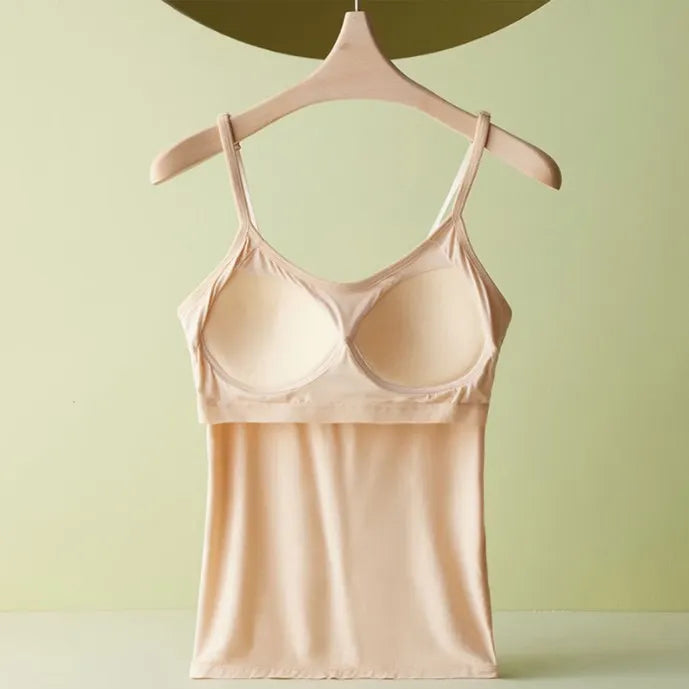 Women's Spring Summer 2-In-1 Bra Cup Tank Top, Adjustable Straps, Fresh&Comfortable Plain Inner Layer, Sleeveless Fitted Soft Vest,Home&Sleep