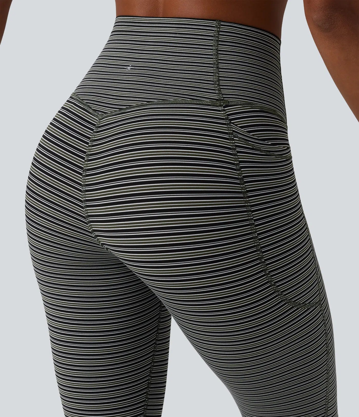 UltraSculptTM Jacquard Stripe High Waisted Tummy Control Running Leggings with Pockets