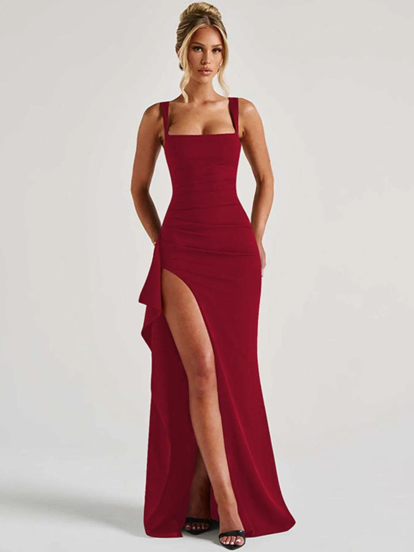 Women's Plain Split Thigh Backless Dress, Elegant Sexy Sleeveless Dress for Party Club Dating Wear, Ladies Clothes for All Seasons, Floor Length Slip Dress, Evening Party Dresses