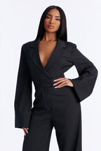 Kylie Blazer Pinstripe Wide Leg Jumpsuit - Black