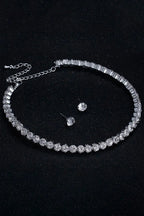 Shinning Rhinestone Necklace Bracelet Stud Earrings Three-Piece Set-Silver