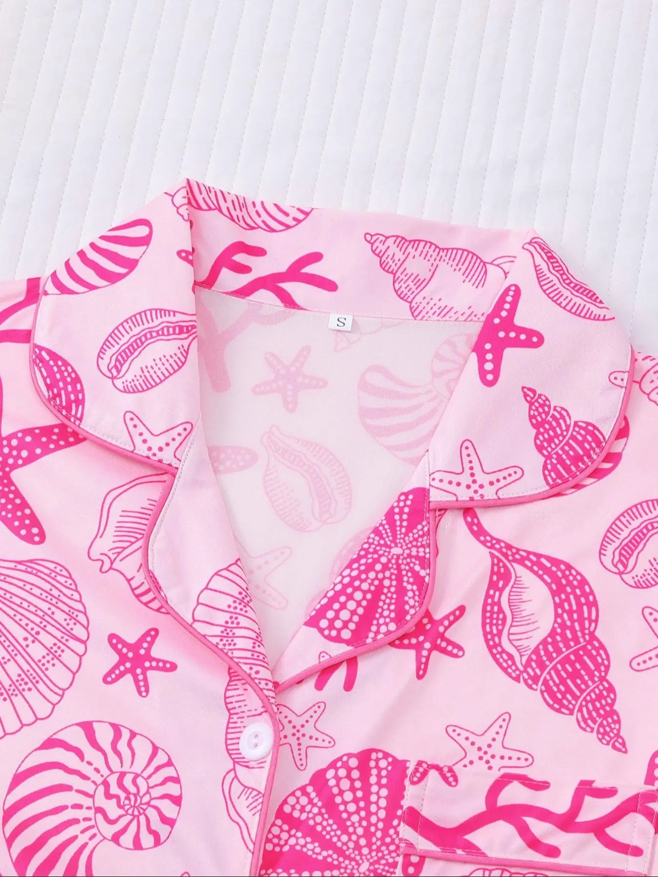 Women's All Over Shell Print Short Sleeve Pajama Two-piece Set
