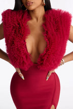 Saidee Bandage Fluff Midi Dress - Wine