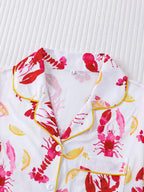 Women's Sleepwear Set, Short Sleeve Lapel Button Soft Top & Elastic Shorts