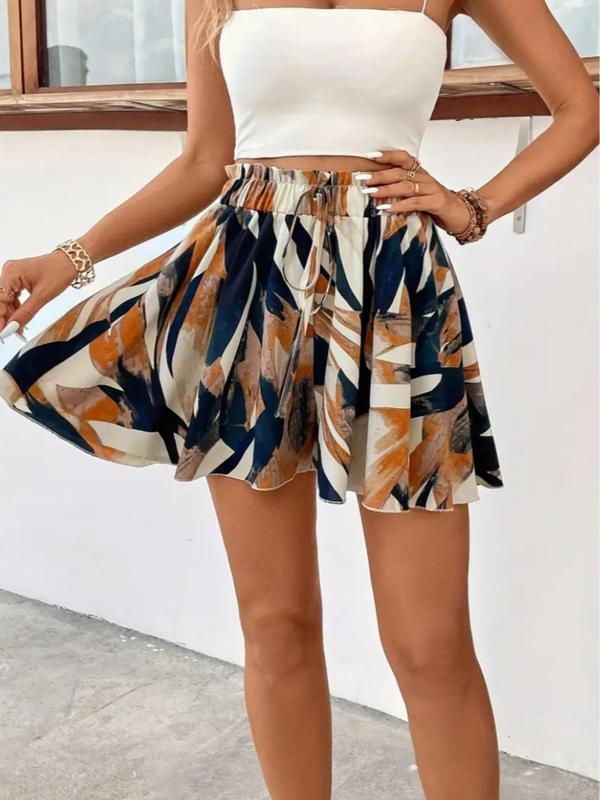 Women's All Over Print Knot Front Shorts, Graphic Print Shorts, Casual Fashionable Shorts for Summer, Women's Bottoms for Daily Wear