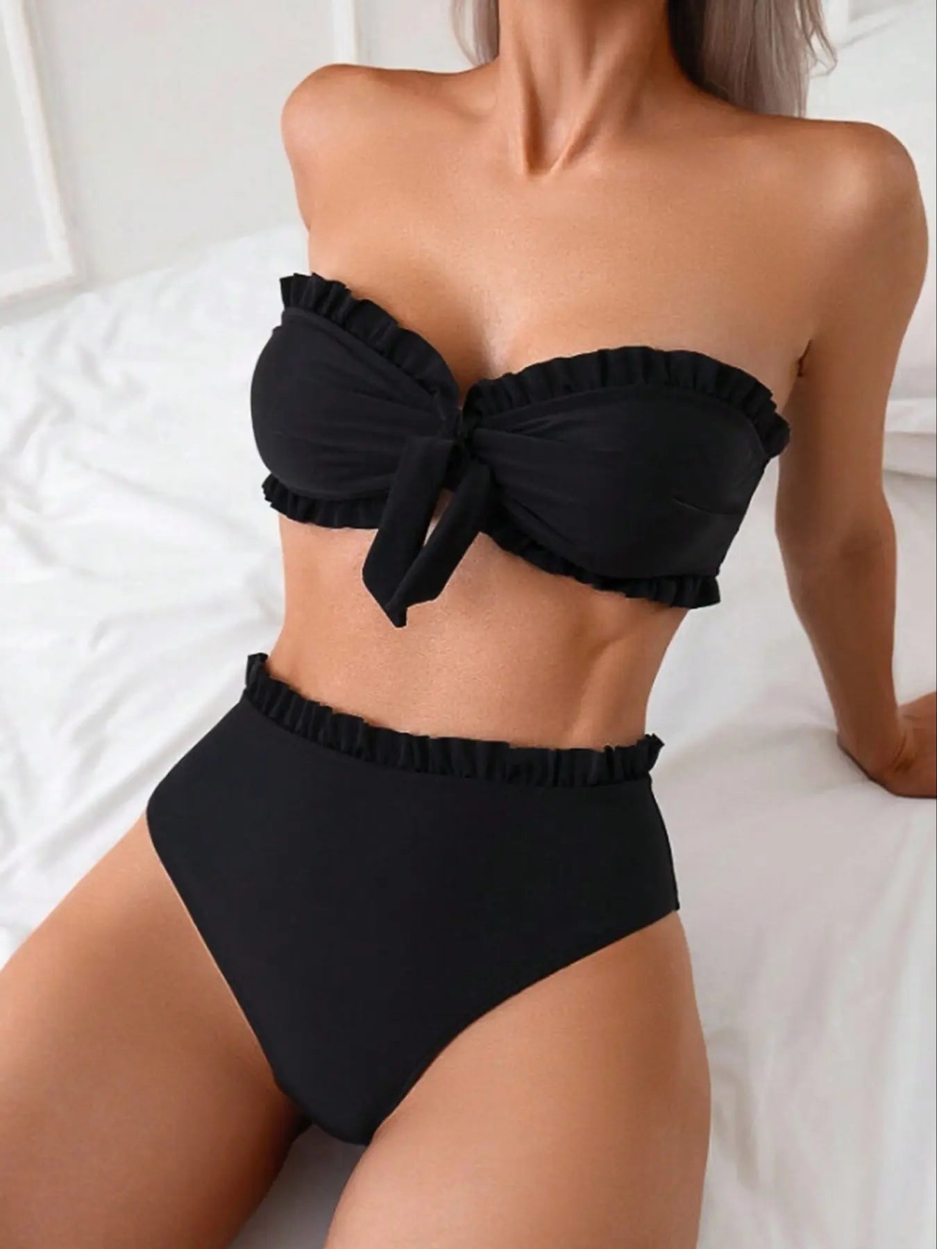 Fashion Sexy Detachable Strap Halter Bikini, Beach Pool Women's Swimsuit, Fitted Plain Style, Summer Swimwear, Casual Wear, Solid Bikinis