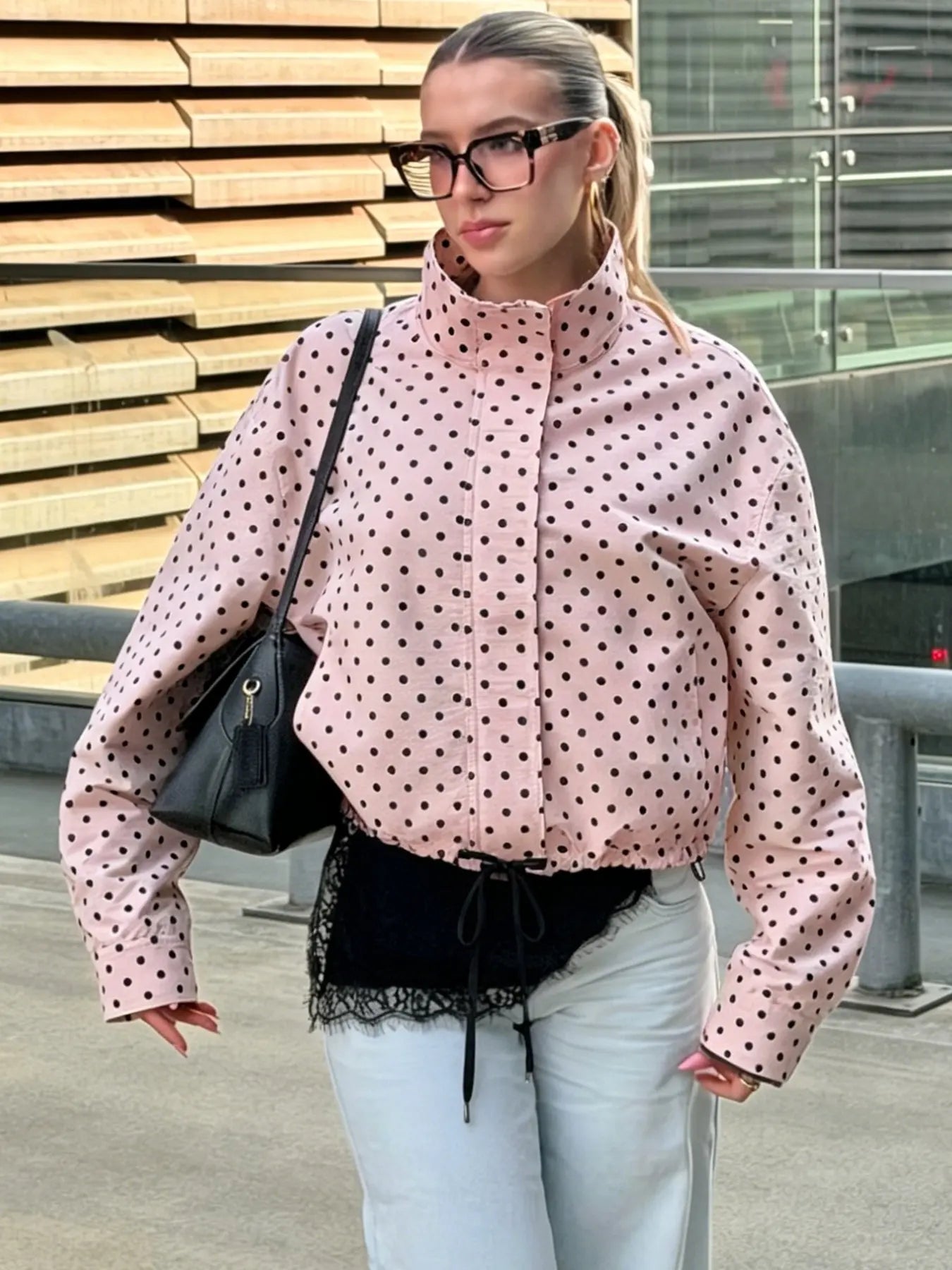Women's Polka Dot Blazer Jacket Street Style Spot Summer Yellow Brown Pink Design Fashionable Long Sleeve Top for Casual & Vacation Wear Fashion Fit Jacket