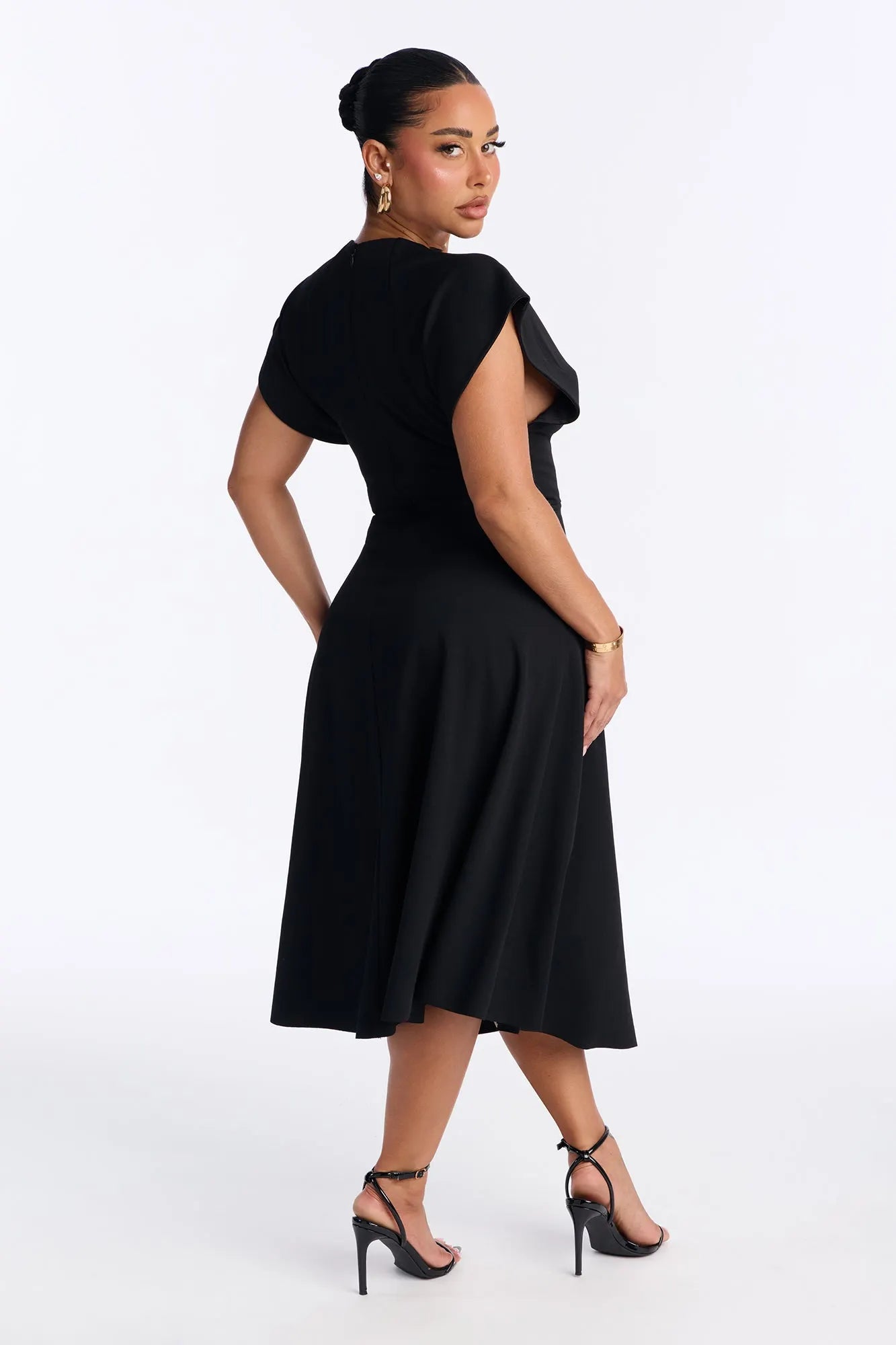 Emerie A Line Midi Dress - Black
