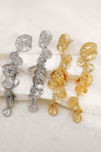 Fashion Textured Leaf Disc Tassels Dangle Earrings