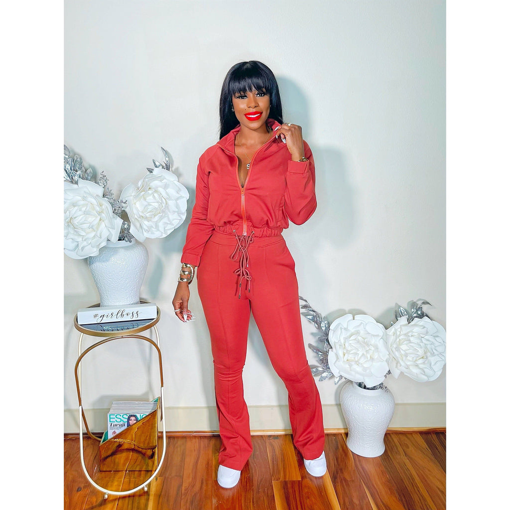 FLARED TRACK PANTS SET (COGNAC)