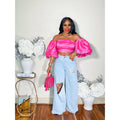 LOVE AT FIRST SIGHT LANTERN SLEEVES CROP TOP (PINK)