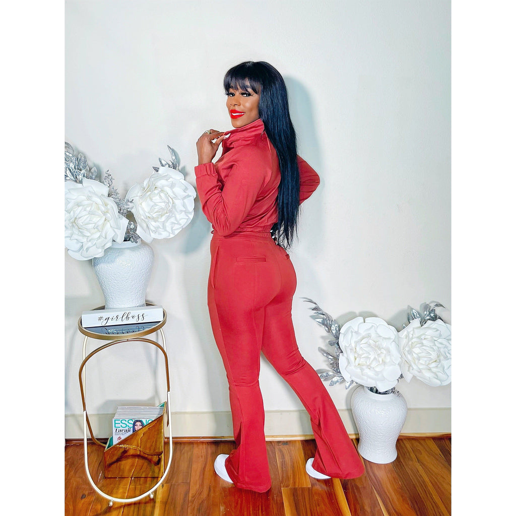 FLARED TRACK PANTS SET (COGNAC)
