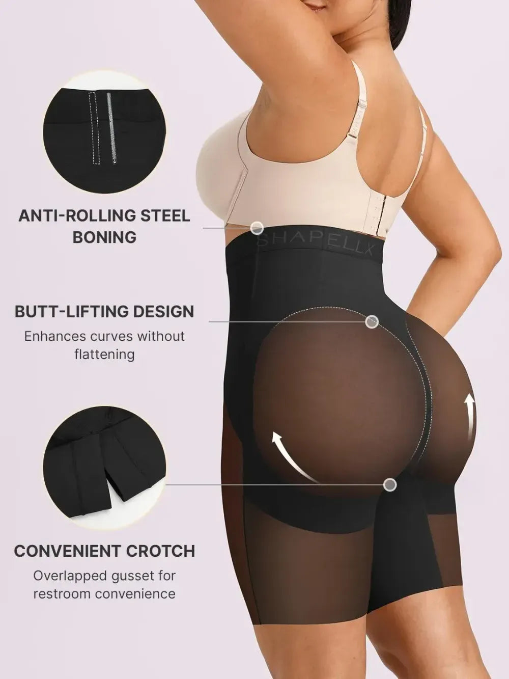 SHAPELLX  BOOT-YEAH MeshSmooth X-Compression Tummy Control Hip-Lifting All-Day Shaping High-Waist Mid Leg Thigh Shaping Breathable Mesh Short
