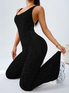 Women's Leopard Print Yoga Jumpsuit - Cross Strap, Slim Fit